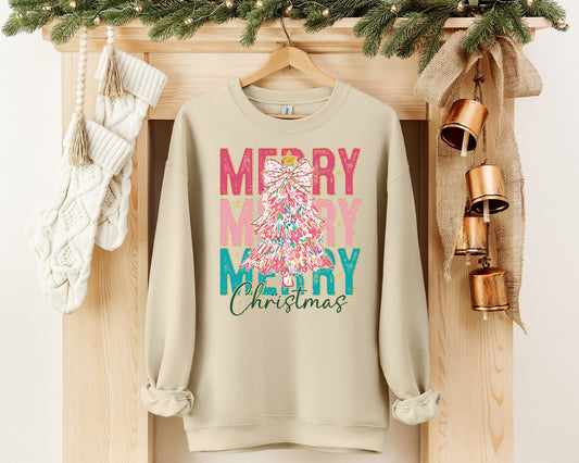 Colorful Coquette Pink Floral Christmas Tree (Crewneck)